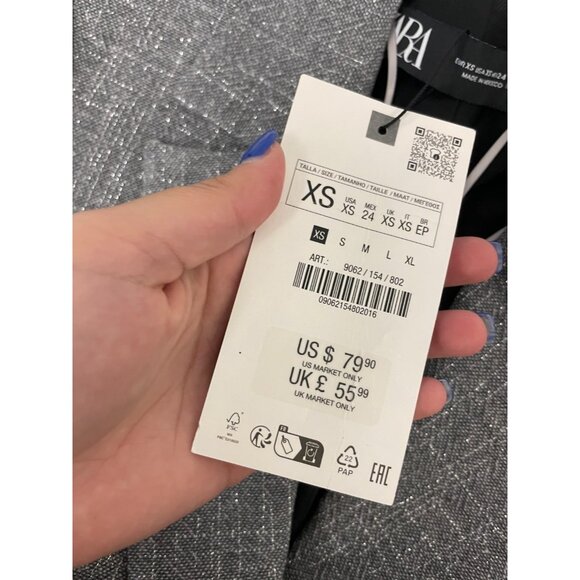 Zara Womens Cropped Blazer Suit Jacket XS Gray Metallic thread 9062/154 NWT - Picture 11 of 16